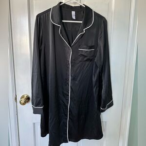Stars Above Black Satin Pajama Nightshirt with White Trim